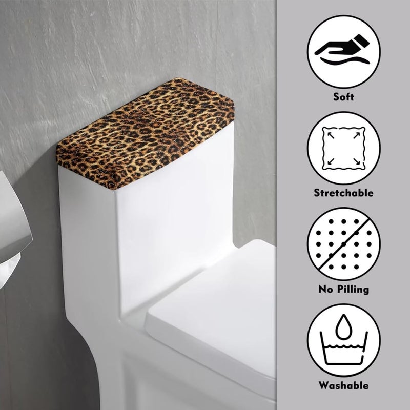 Tesivruno Leopard Print Toilet Tank Lid Cover with Elastic Bottom, Universal Fit Toilet Tank Dirt Prevention Cover for Bathroom Decoration, Washable Reusable, Brown - Image 3